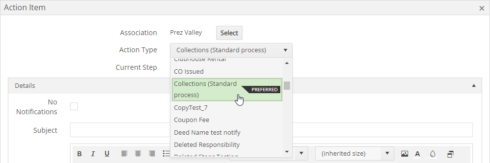 Preferred Action Types – Vantaca Library