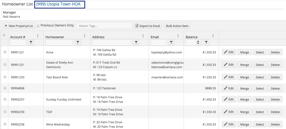 Overview of the Homeowner List Page – Vantaca Library