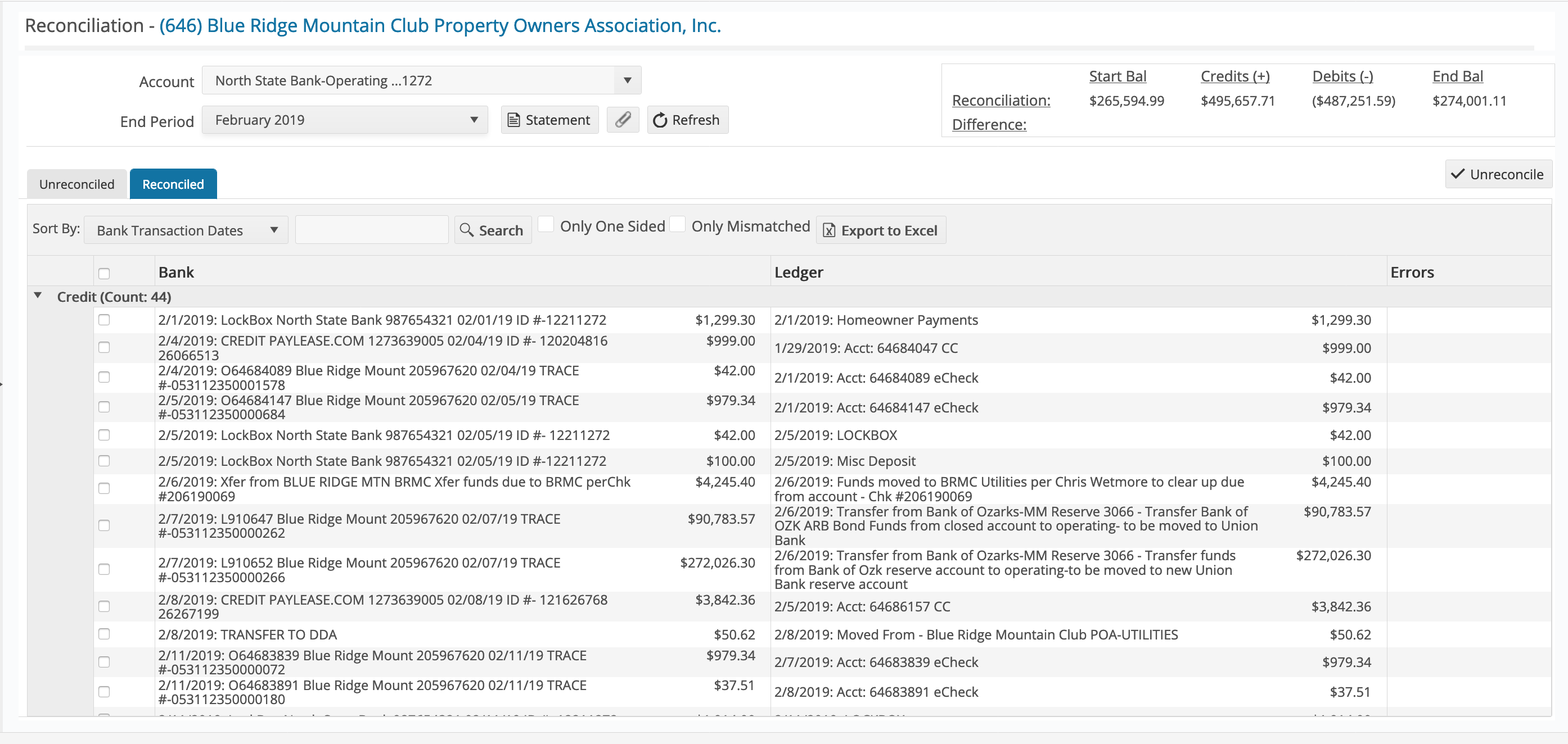 Bank Reconciliation – Property Vista Support