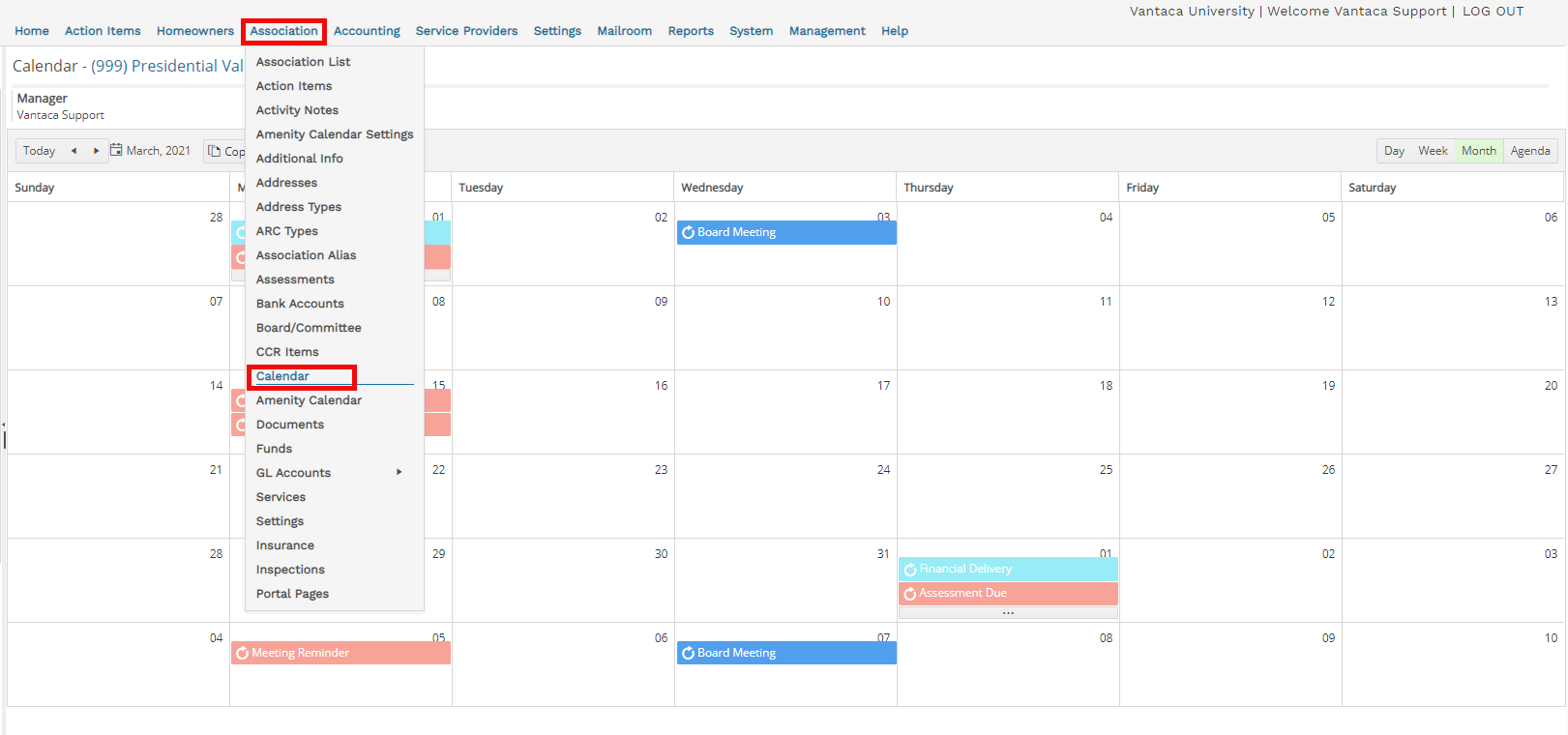 Association Calendar Instructions Vantaca Library