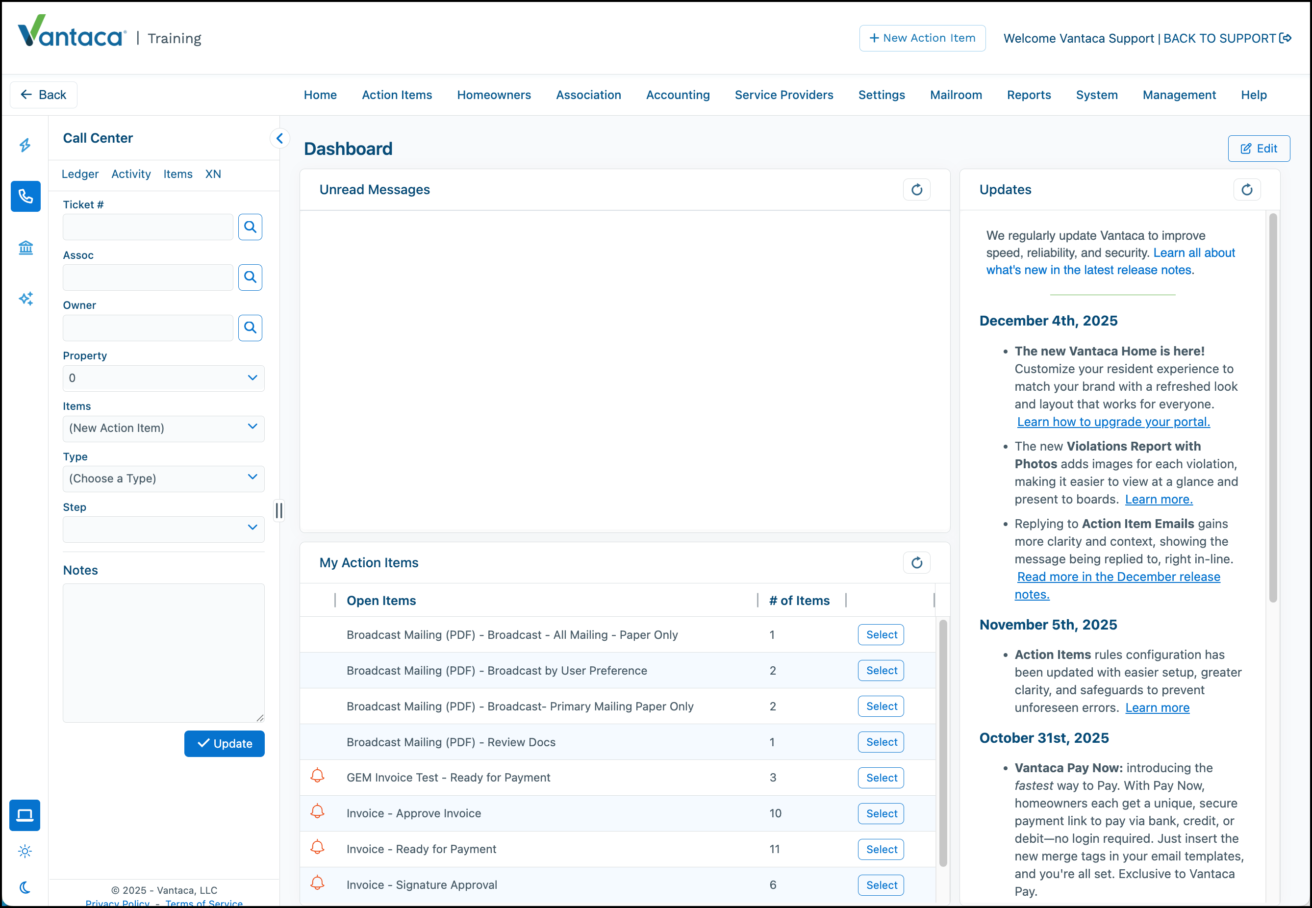 Call Center - Action Items and Phone System Automation – Vantaca Library